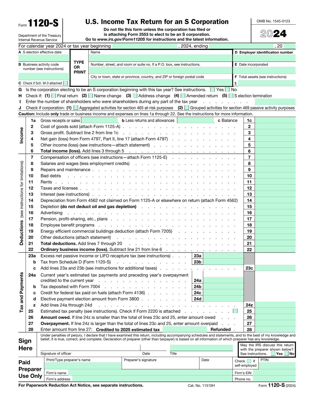 U.S. Income Tax Return For An S Corporation (Form 1120 S) screenshot