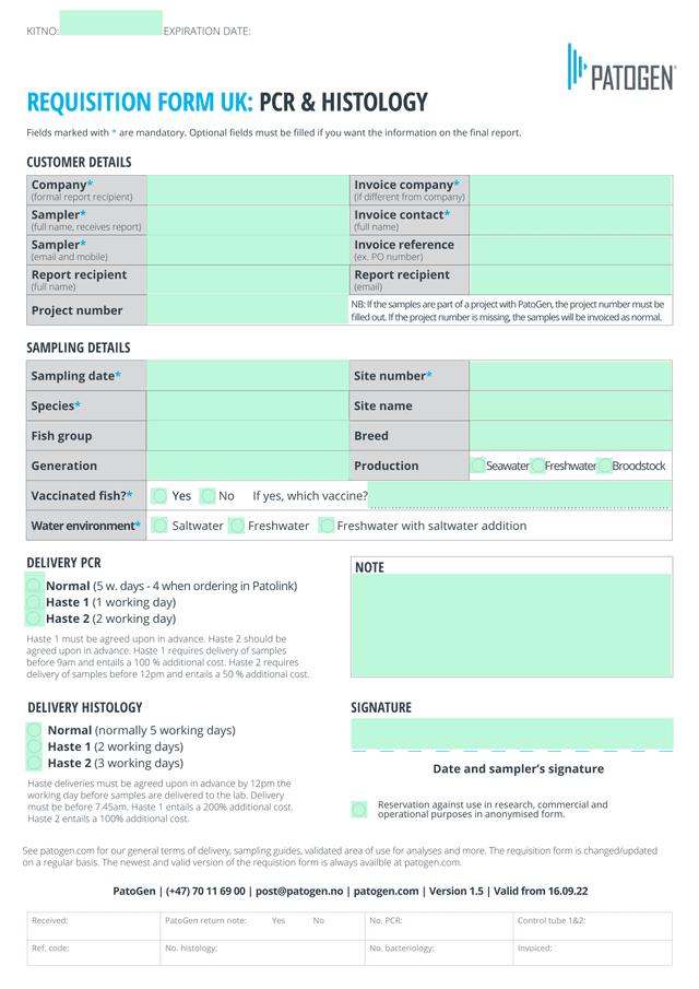 REQUISITION FORM UK PCR  HISTOLOGY screenshot