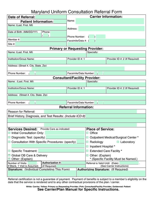 Maryland Uniform Consultation Referral Form screenshot
