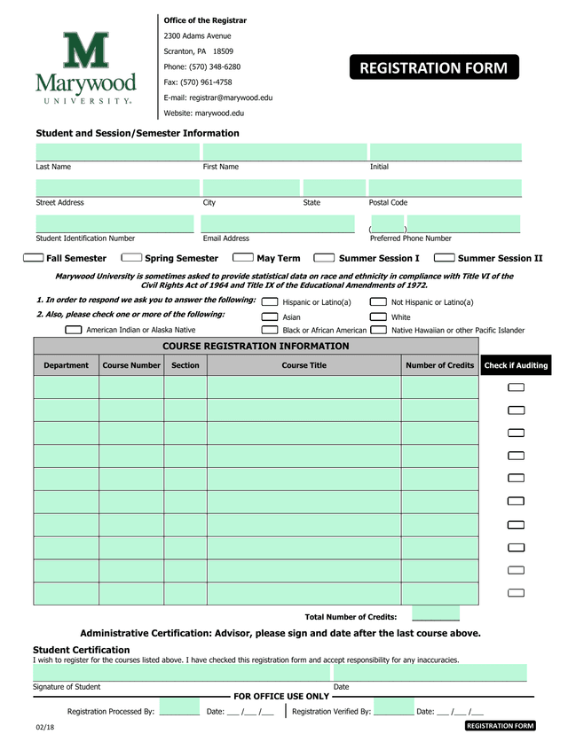 Registration Form screenshot