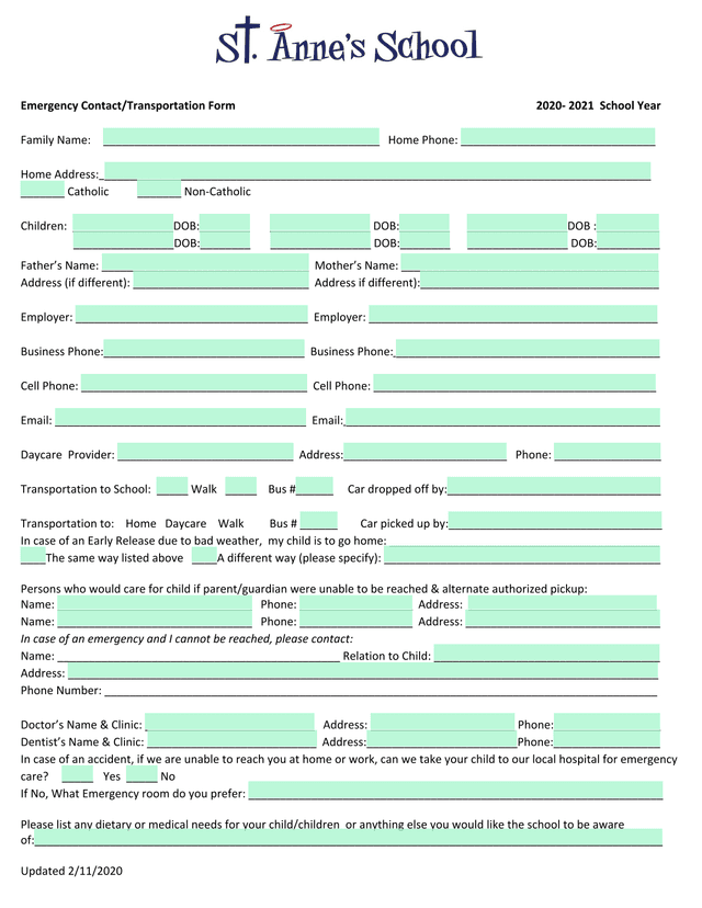 Emergency ContactTransportation Form screenshot
