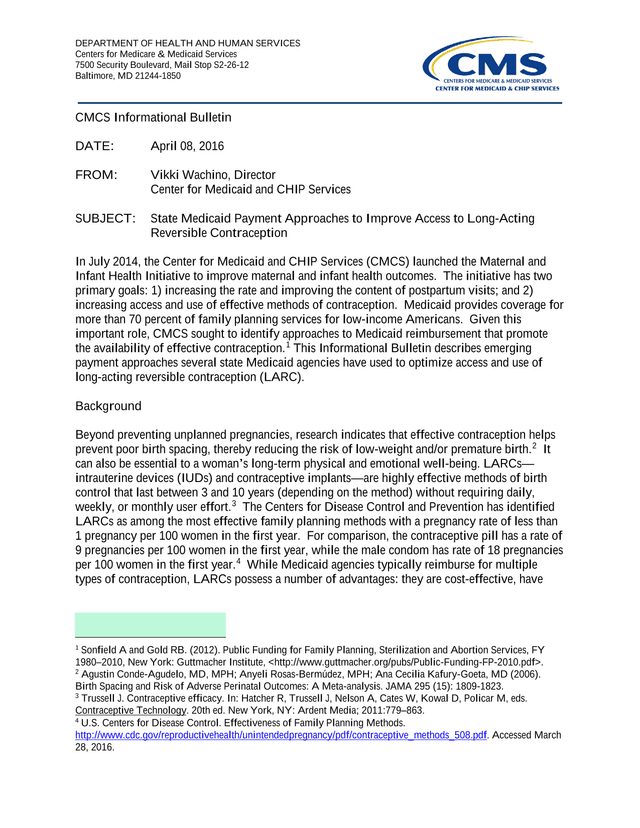 CMCS Informational Bulletin State Medicaid Payment Approaches To Improve Access To Long Acting Rever screenshot