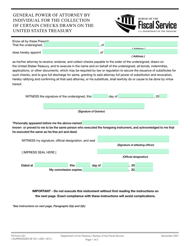 FS Form 231   General Power Of Attorney screenshot