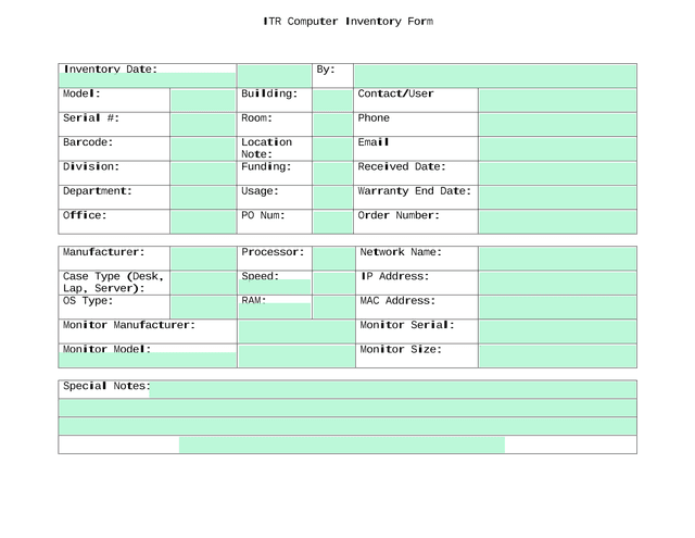 ITR Computer Inventory Form screenshot