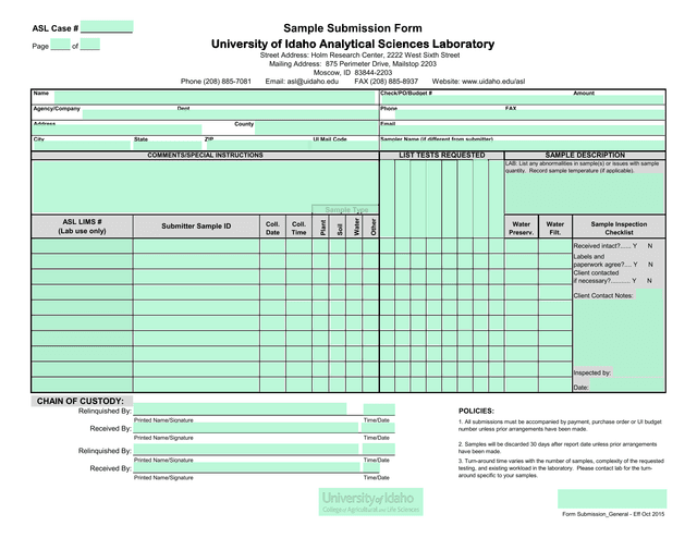 Sample Submission Form screenshot