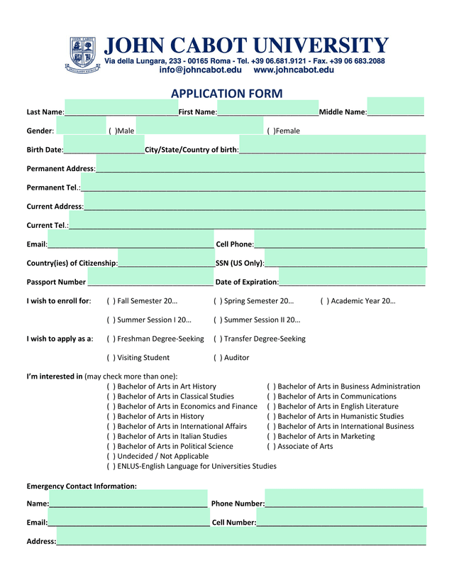 Application Form screenshot
