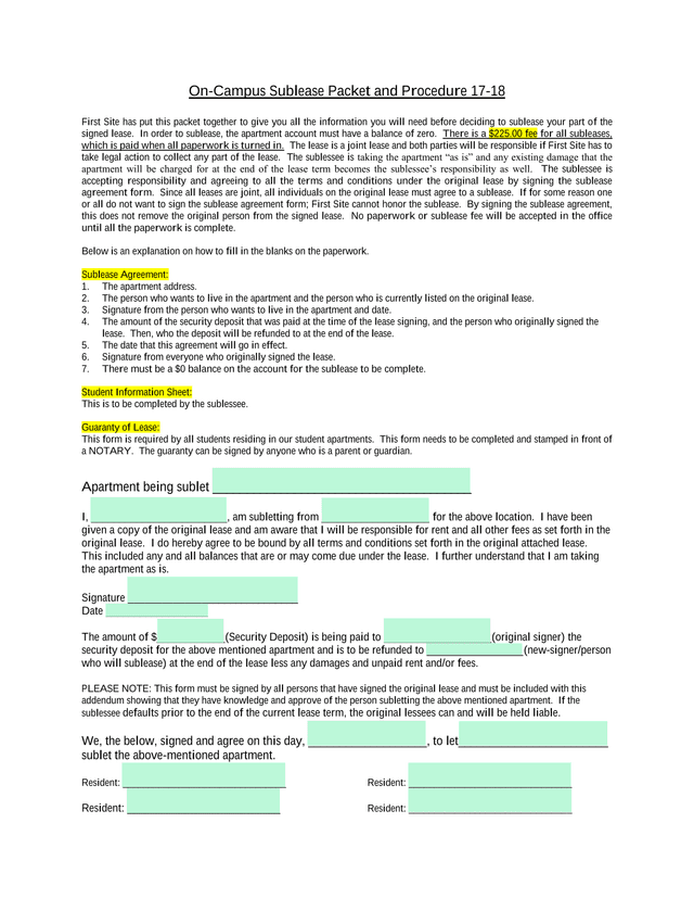 On Campus Sublease Packet And Procedure 17 18 screenshot