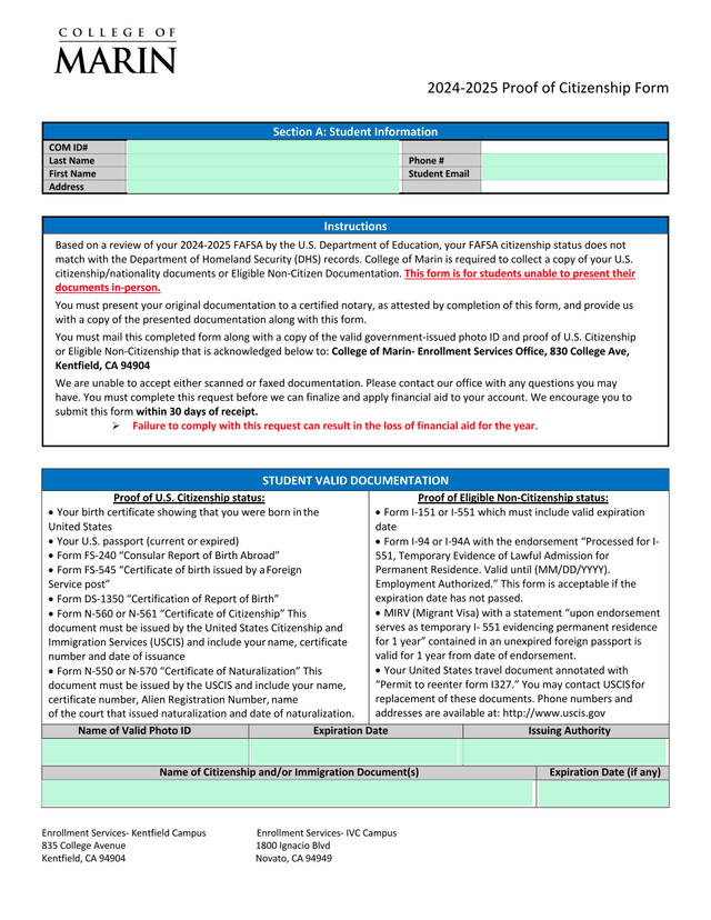 2024 2025 Proof Of Citizenship Form screenshot