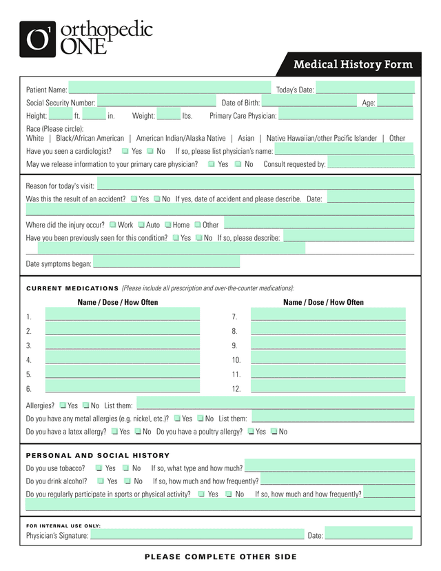 Medical History Form screenshot
