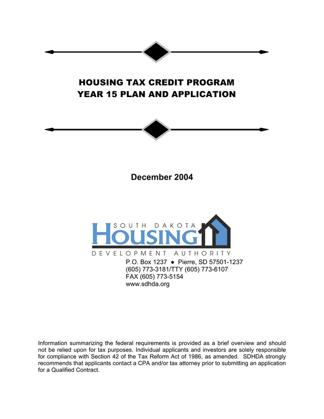 Housing Tax Credit Program Year 15 Plan And Application screenshot