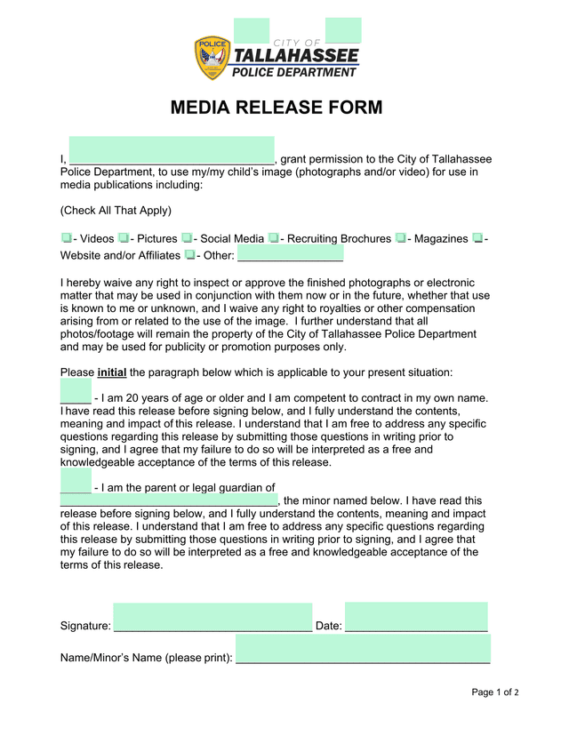 MEDIA RELEASE FORM screenshot