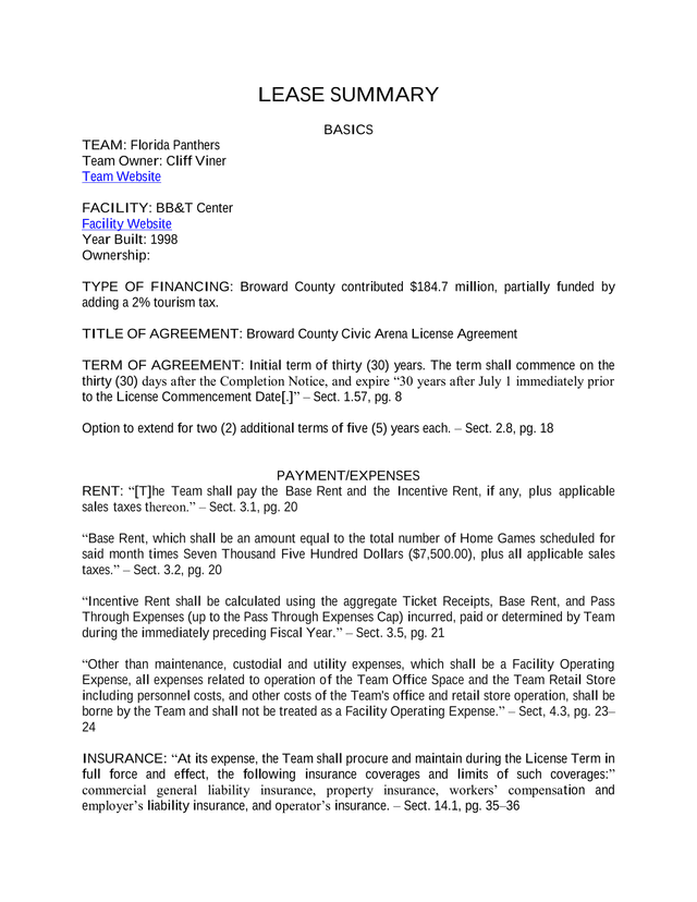 Broward County Civic Arena License Agreement screenshot