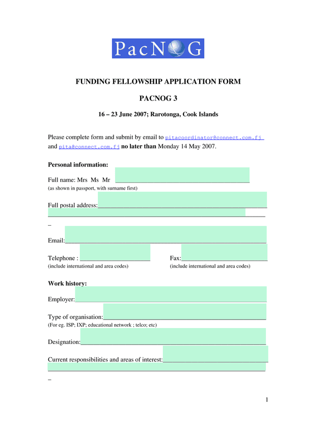FUNDING FELLOWSHIP APPLICATION FORM PACNOG 3 screenshot