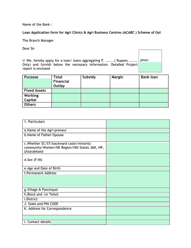 Loan Application Form For Agri Clinics  Agri Business Centres (ACABC) Scheme screenshot