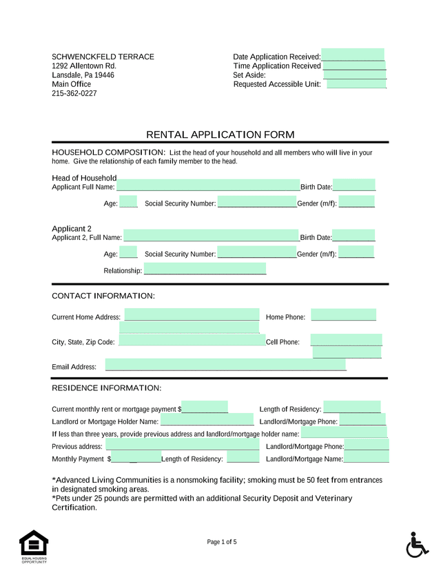 Rental Application Form screenshot