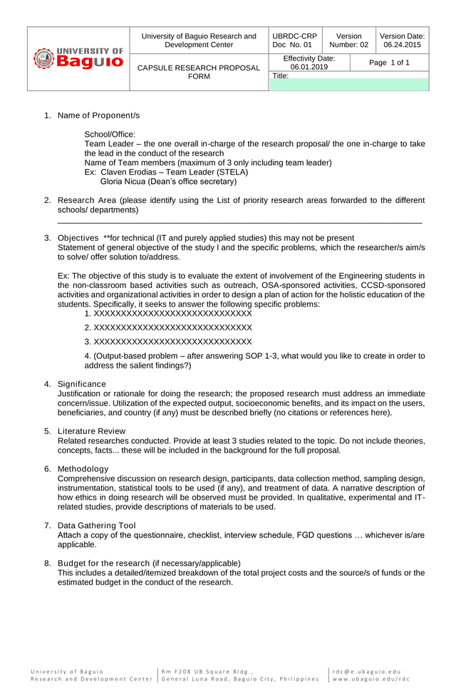 Capsule Research Proposal Form screenshot
