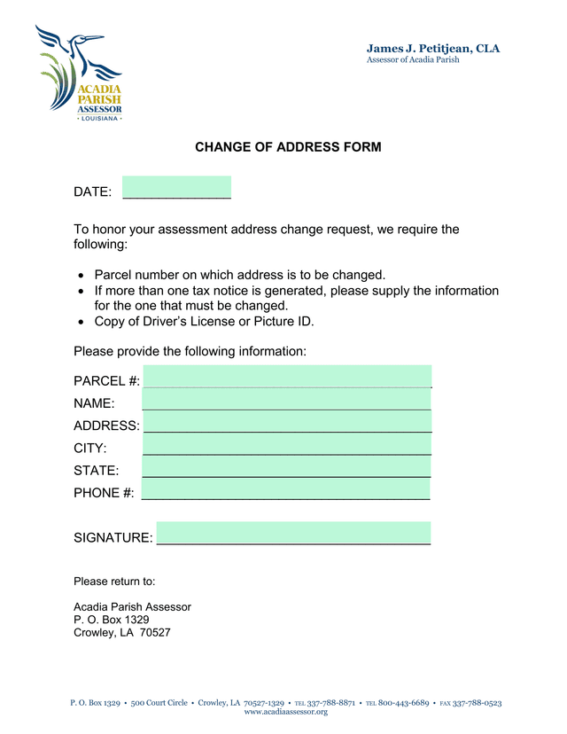 Change Of Address Form screenshot
