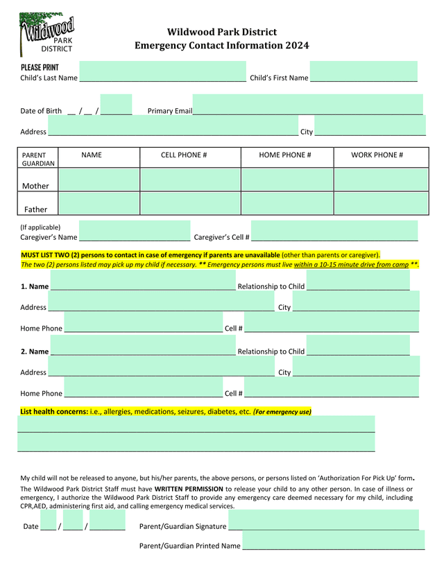 Emergency Contact Information 2024 screenshot