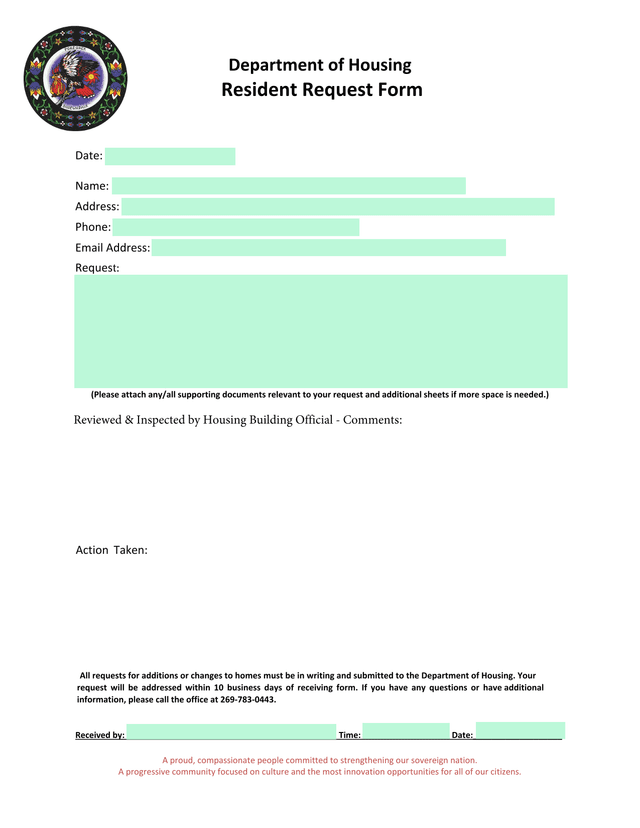 Resident Request Form screenshot