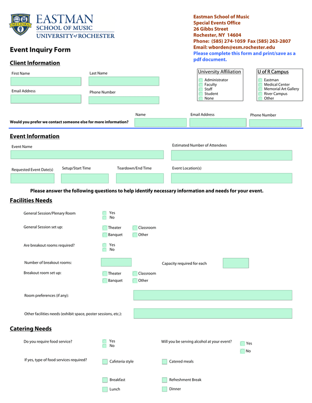 Event Inquiry Form screenshot