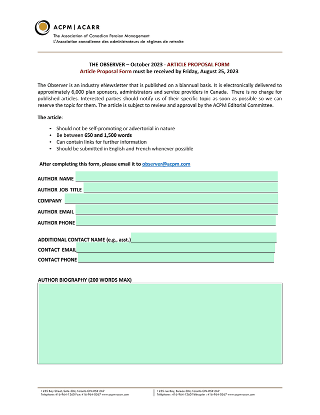 The Observer  Article Proposal Form screenshot