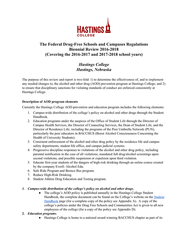 The Federal Drug Free Schools And Campuses Regulations Biennial Review 2016 2018 screenshot