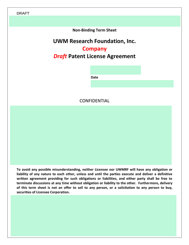 Draft Patent License Agreement screenshot