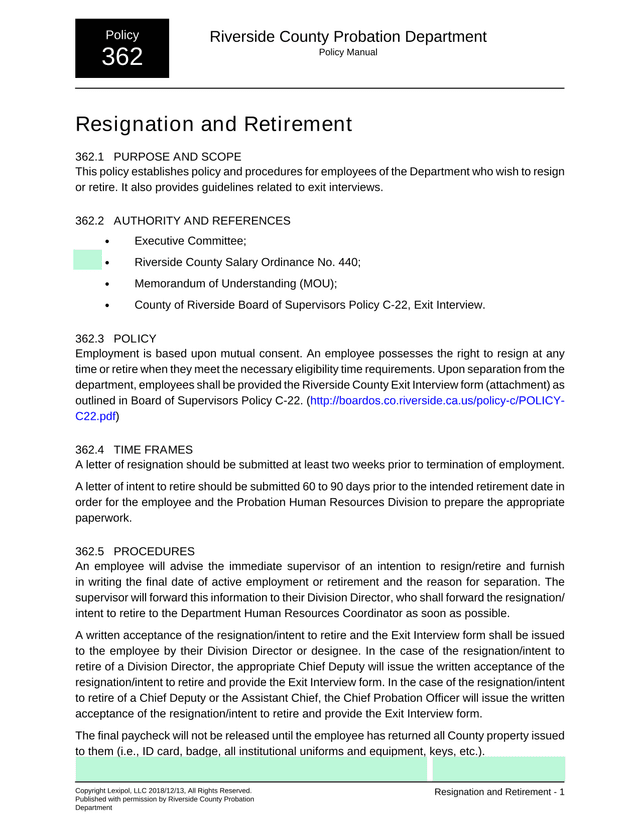 Policy 362   Resignation And Retirement screenshot