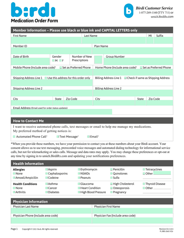 Medication Order Form screenshot