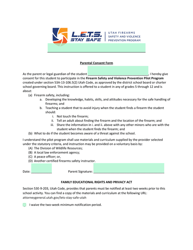 Parental Consent Form screenshot