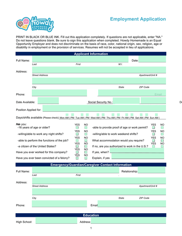 Employment Application screenshot
