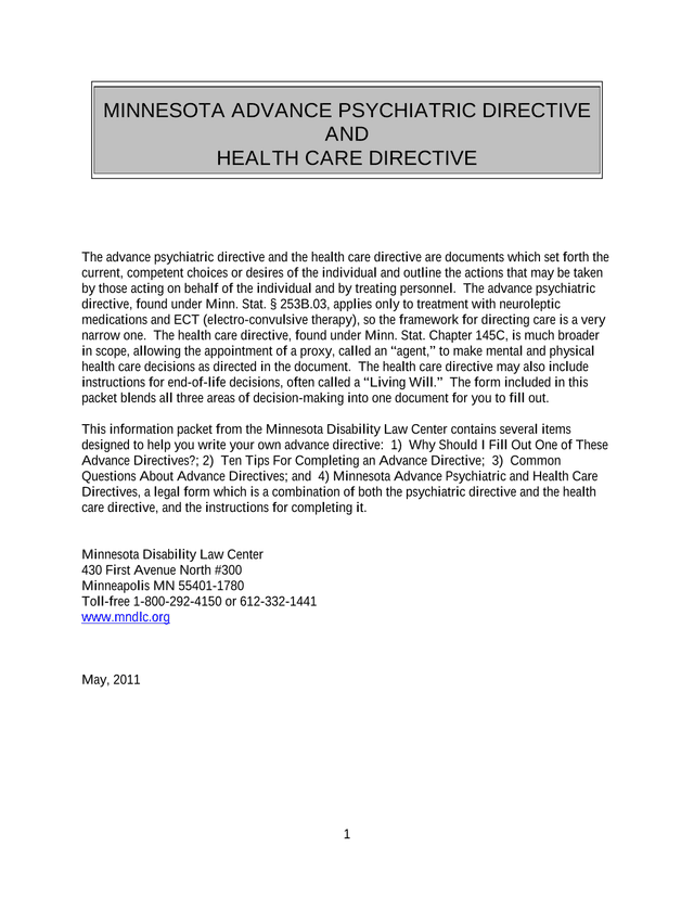Minnesota Advance Psychiatric And Health Care Directive screenshot