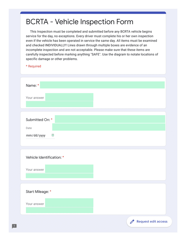 BCRTA   Vehicle Inspection Form screenshot