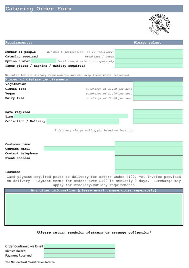 Catering Order Form screenshot