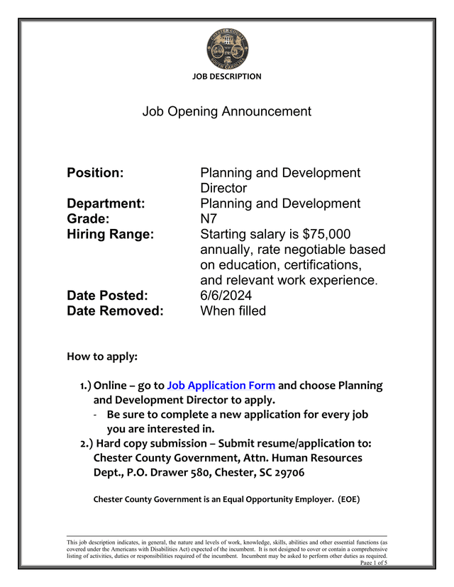 Planning And Development Director Job Description screenshot