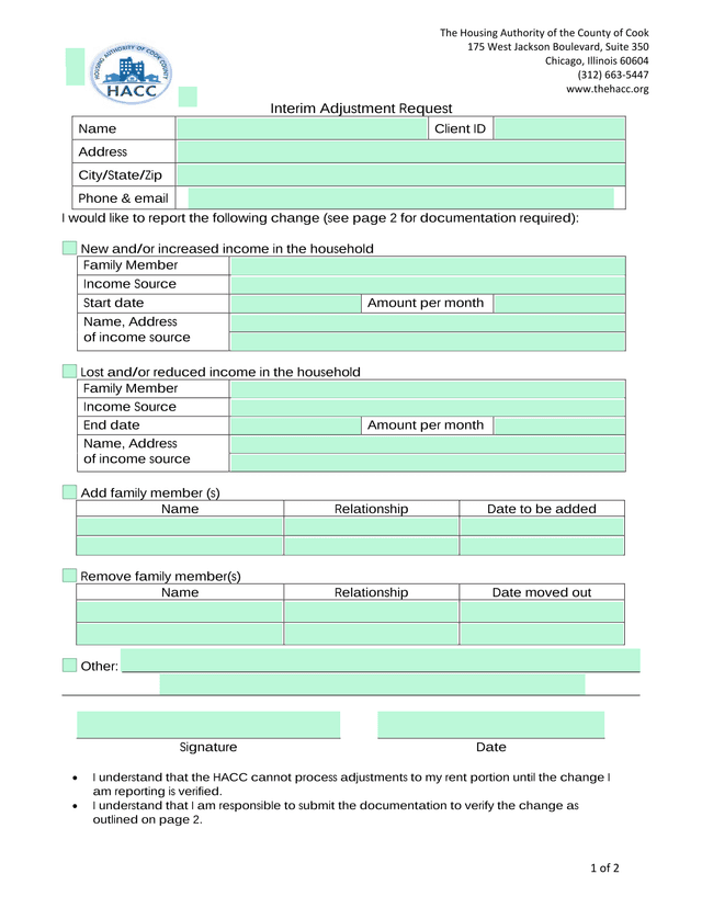 Interim Adjustment Request screenshot