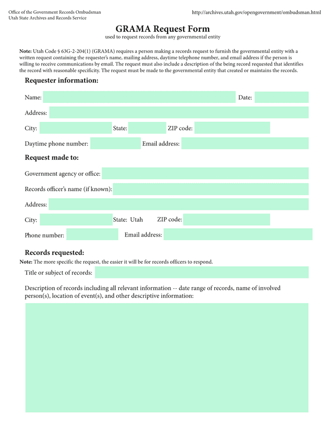 GRAMA Request Form screenshot