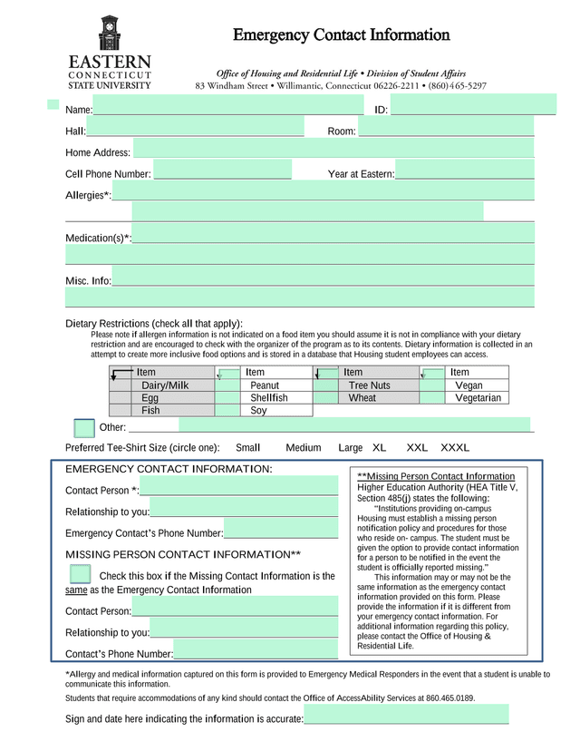 Emergency Contact Information Form screenshot