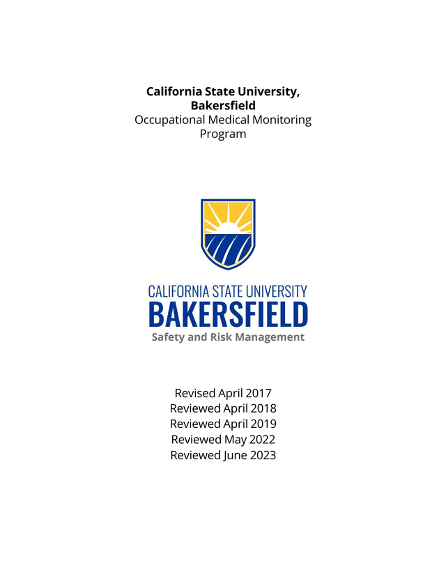 California State University, Bakersfield Occupational Medical Monitoring Program screenshot