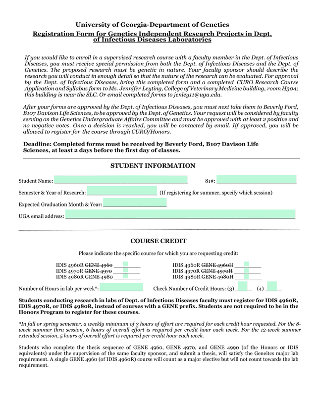 Registration Form For Genetics Independent Research Projects In Dept. Of Infectious Diseases Laborat screenshot
