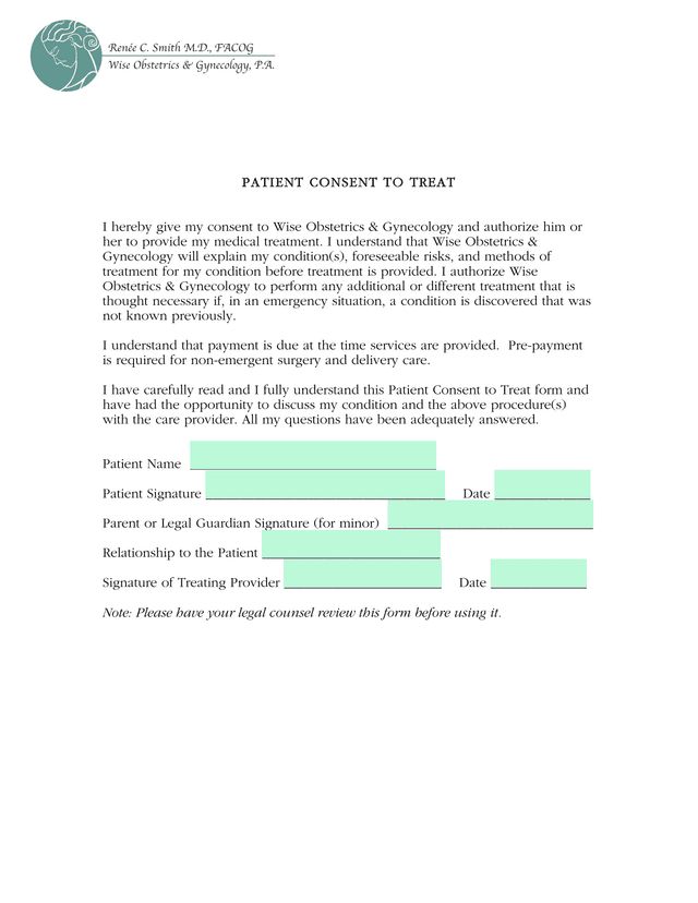 Patient Consent To Treat screenshot