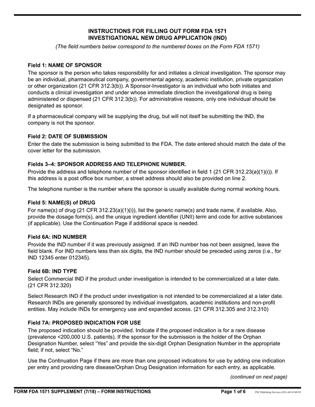 Form FDA 1571 Supplement screenshot