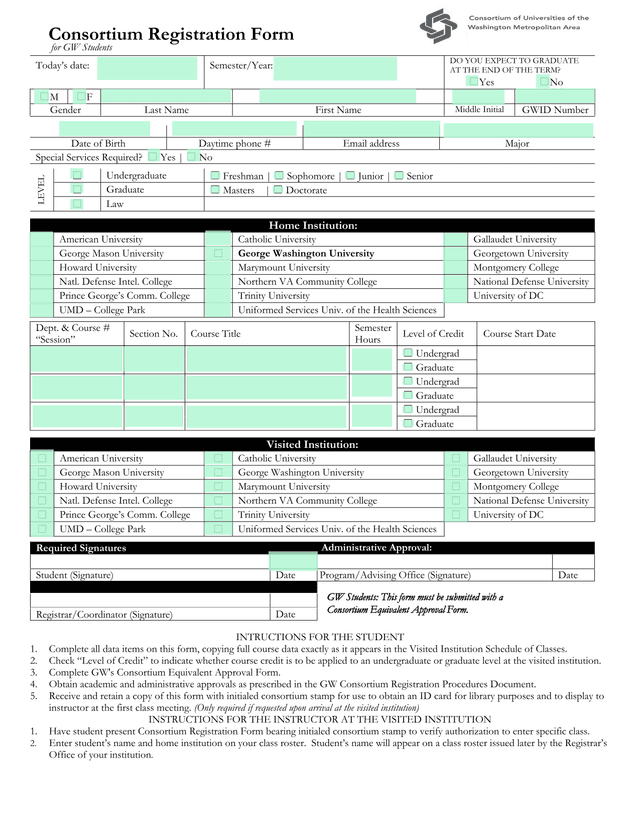Consortium Registration Form screenshot