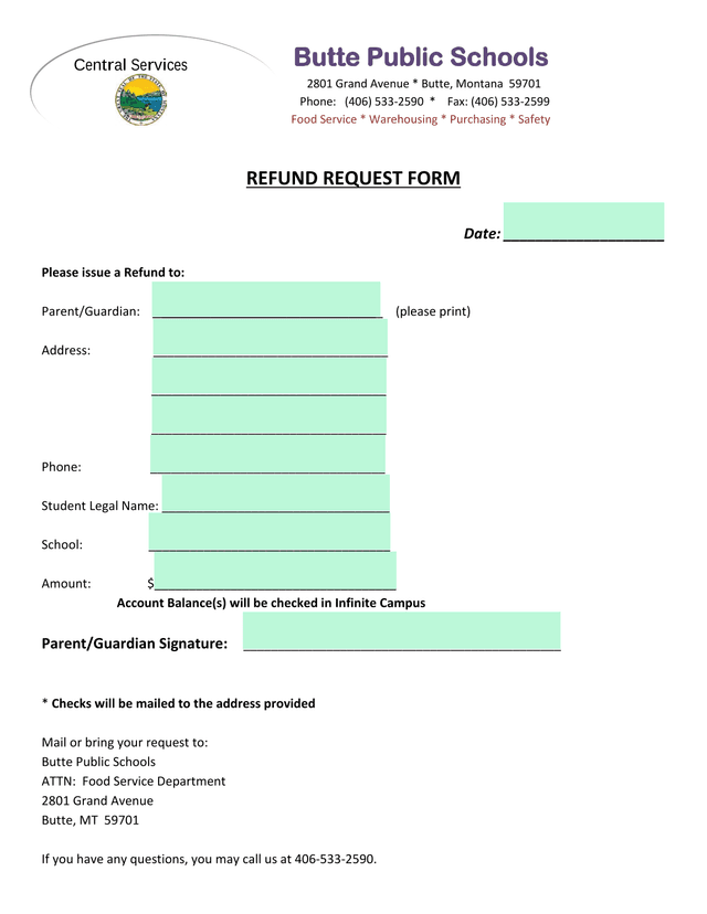 REFUND REQUEST FORM screenshot