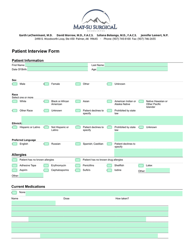 Patient Interview Form screenshot