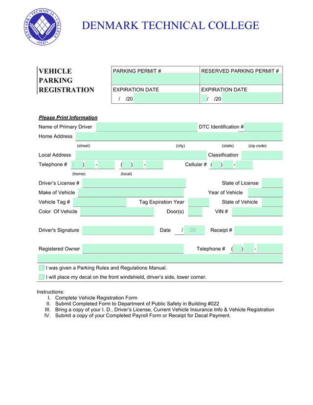 Vehicle Registration Form screenshot