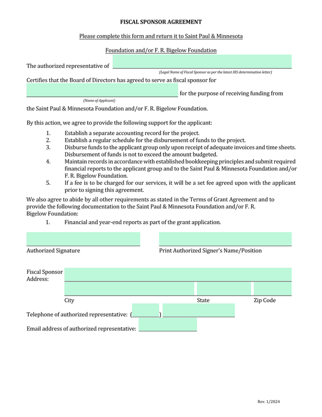 Fiscal Sponsor Agreement screenshot