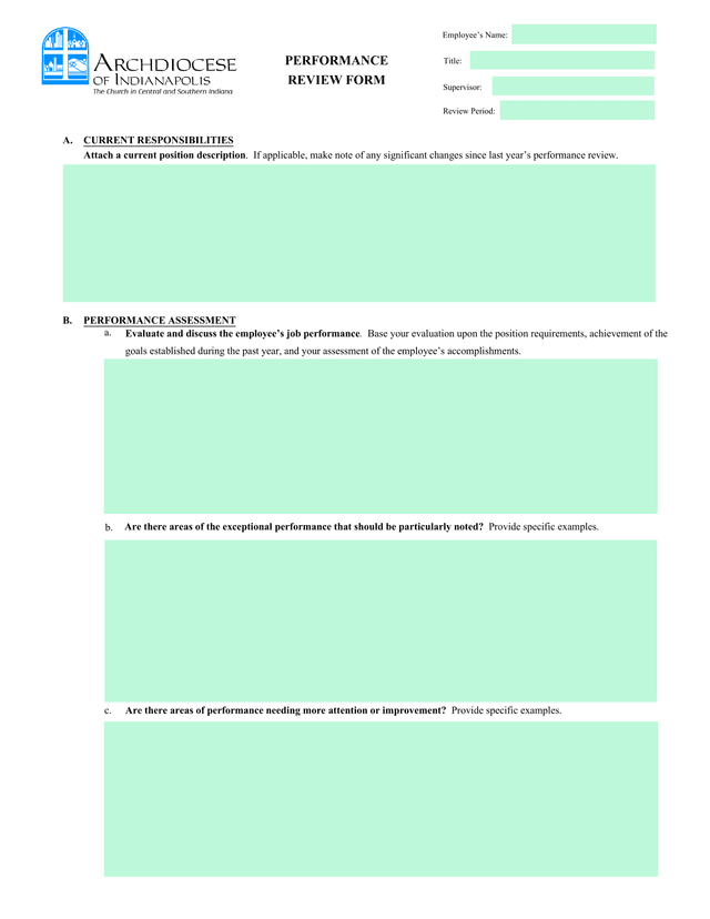 Performance Review Form screenshot