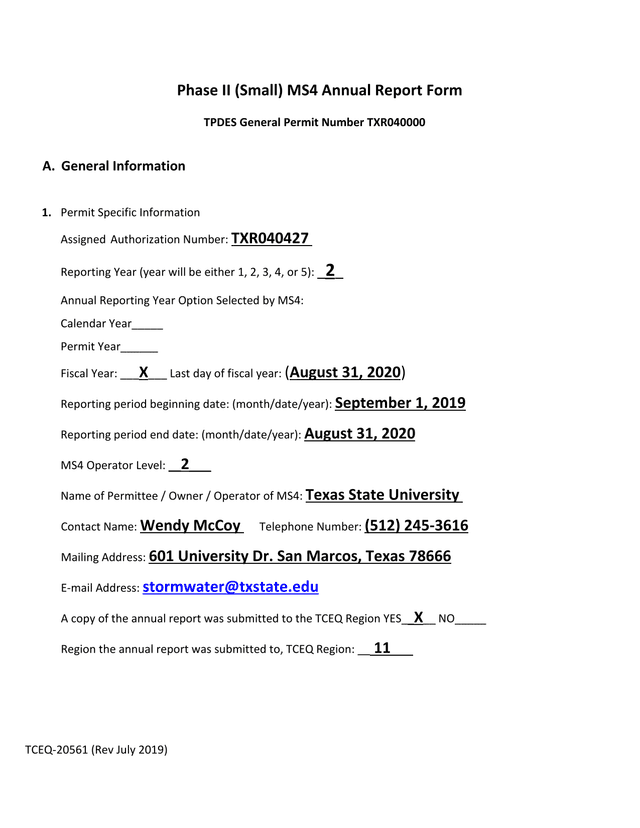 Phase II (Small) MS4 Annual Report Form screenshot