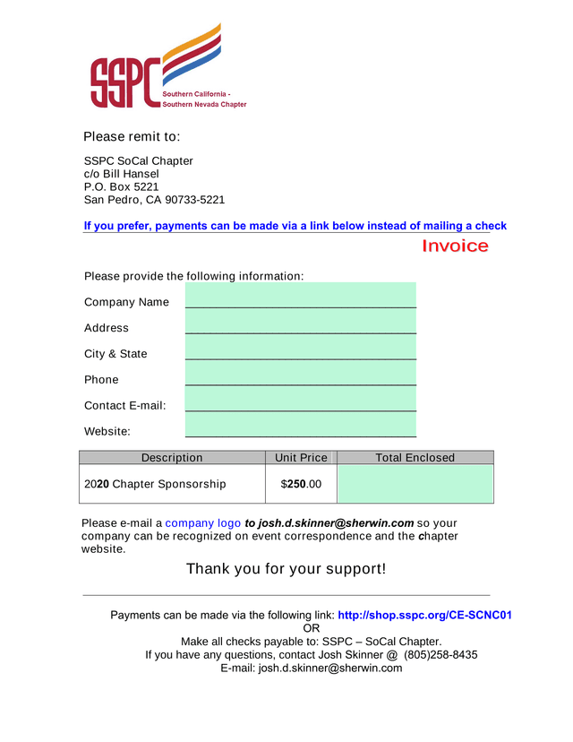 SSPC SoCal Chapter Invoice screenshot